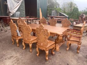 Bộ bàn ăn hoàng gia vip 8 ghế louis gỗ gõ đỏ cao cấp (Anh Minh, Hưng Yên) 21 bộ bàn ăn kết hợp 8 ghế louis