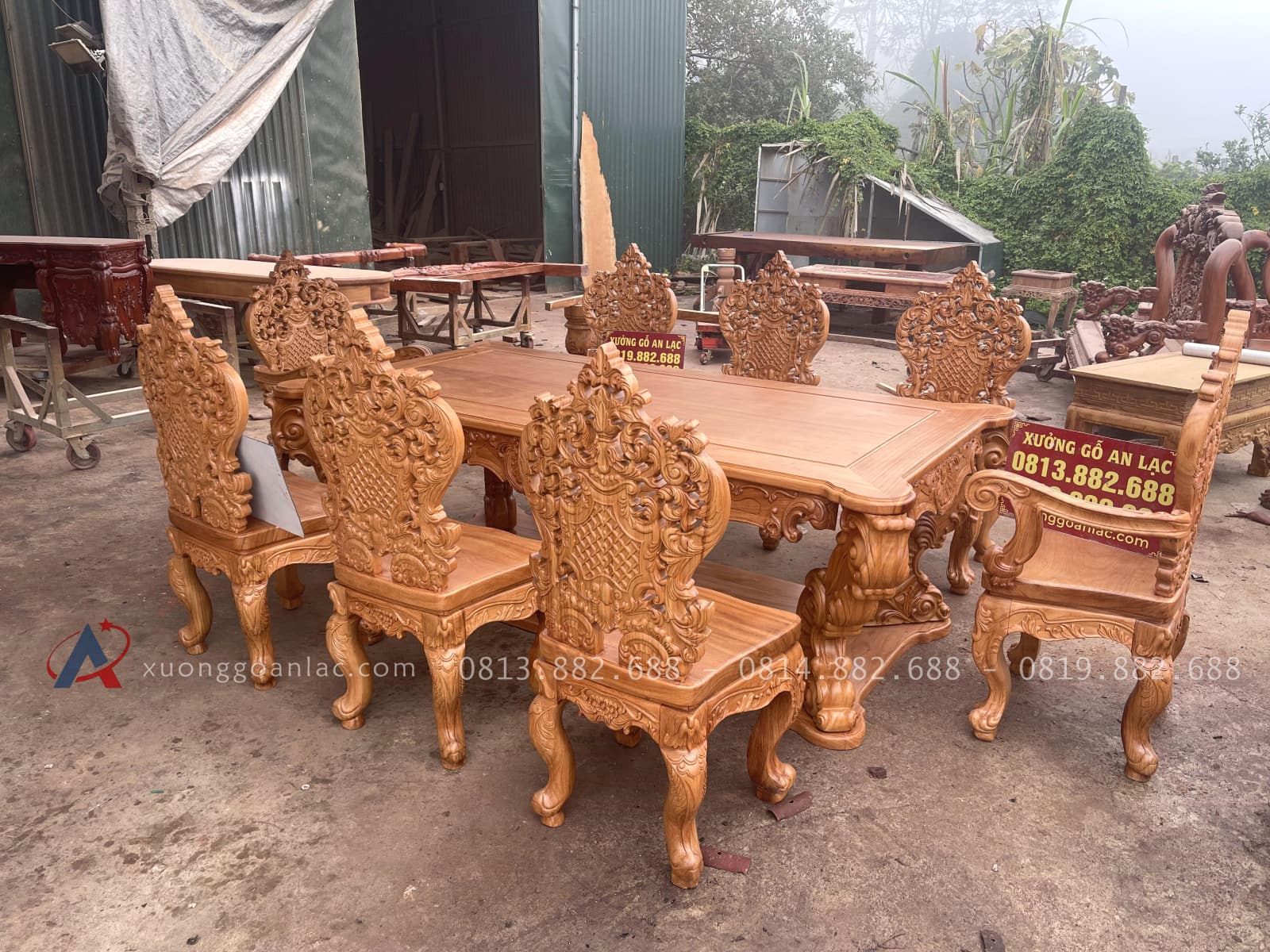 Bộ bàn ăn hoàng gia vip 8 ghế louis gỗ gõ đỏ cao cấp (Anh Minh, Hưng Yên) 37 bộ bàn ăn kết hợp 8 ghế louis