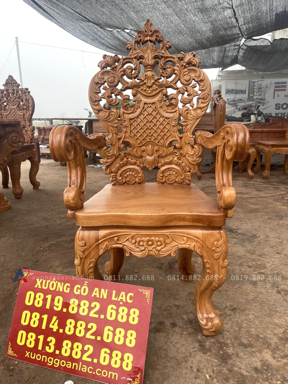 Bộ bàn ăn hoàng gia vip 8 ghế louis gỗ gõ đỏ cao cấp (Anh Minh, Hưng Yên) 38 mẫu ghế louis hoàng gia có tay