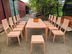 Bộ bàn ăn 10 ghế tựa trơn hiện đại gỗ hương đá (Anh Ninh, TP Hạ Long) 14 bộ bàn ăn hiện đại gỗ hương đá 10 ghế tự trơn