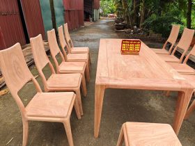 Bộ bàn ăn 10 ghế tựa trơn hiện đại gỗ hương đá (Anh Ninh, TP Hạ Long) 16 bộ bàn ăn hiện đại 10 ghế gỗ hương đá