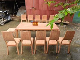 Bộ bàn ăn 10 ghế tựa trơn hiện đại gỗ hương đá (Anh Ninh, TP Hạ Long) 17 bộ bàn ăn gỗ hương đá 10 ghế tựa trơn