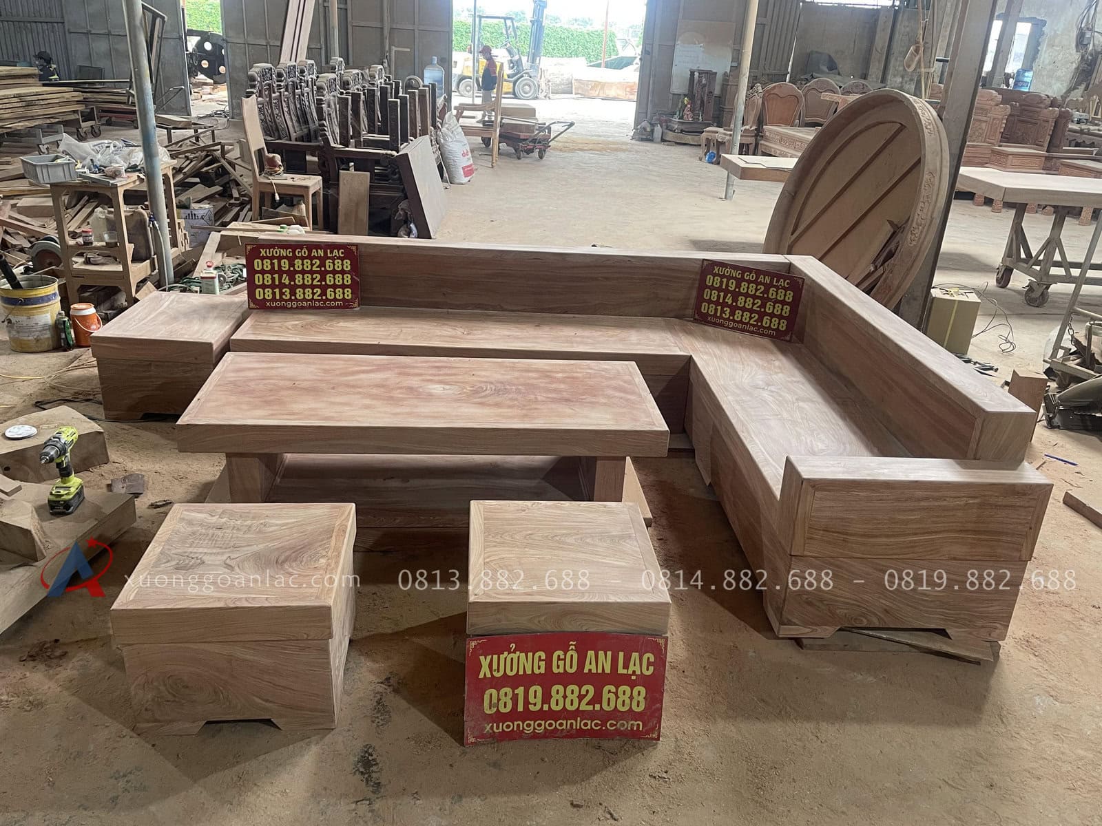 Mẫu sofa khung ván giả nguyên khối gỗ hương đá 29 bộ sofa nguyên khối góc chữ L gỗ hương đá