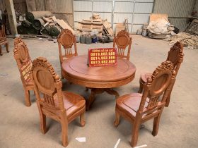 Nội thất phòng bếp 7 bộ bàn ăn tròn khung ván gỗ hương đá
