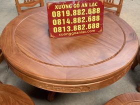 Bộ bàn ăn tròn 6 ghế đồng hồ gỗ hương đá cao cấp (anh Hiếu, Đà Nẵng) 13 bàn tròn khung ván gỗ hương đá
