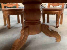 Bộ bàn ăn tròn 6 ghế đồng hồ gỗ hương đá cao cấp (anh Hiếu, Đà Nẵng) 15 chân bàn ăn tròn khung ván gỗ hương đá hàng cao cấp