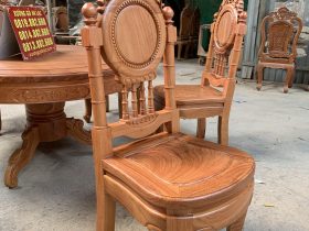 Bộ bàn ăn tròn 6 ghế đồng hồ gỗ hương đá cao cấp (anh Hiếu, Đà Nẵng) 18 ghế ăn đồng hồ louis hoàng gia cổ điển gỗ hương đá