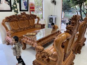 Bộ bàn ghế nghê đỉnh gỗ gõ đỏ cao cấp