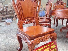 Bộ bàn ăn tròn xoay 8 ghế gỗ hương đá cao cấp (Bác Tiên, Thanh Hoá) 17 ghế ăn louis