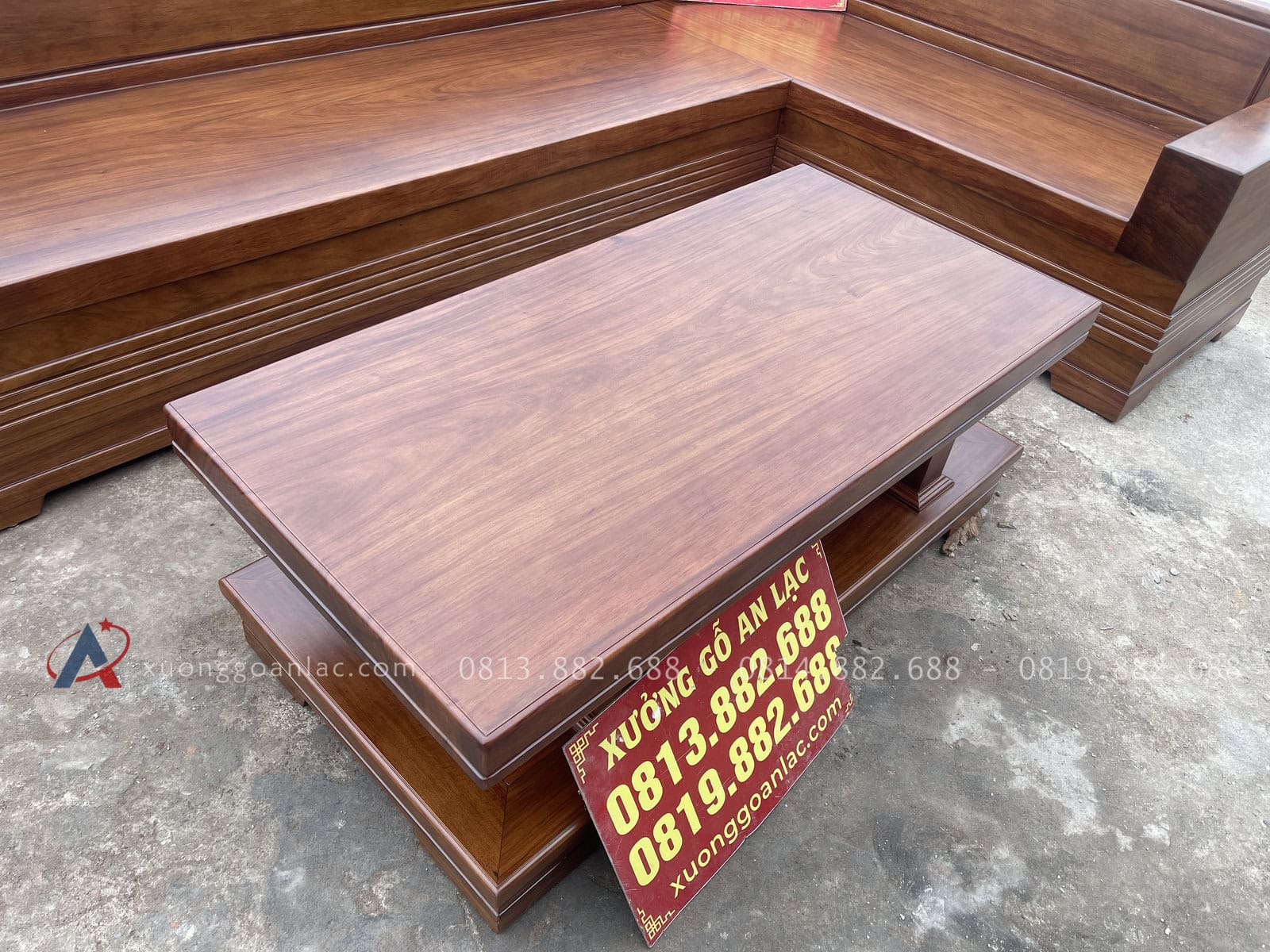 Bộ sofa góc chữ L nguyên khối gỗ cẩm chỉ siêu vip (anh Tùng - Hưng Yên) 25 bàn trà chữ nhật gỗ cẩm chỉ nguyên khối hàng tuyển