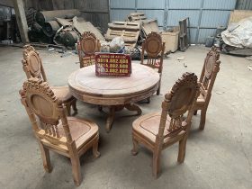 Nội thất phòng bếp 4 mộc bộ bàn ăn khung ván 6 ghế đồng hồ