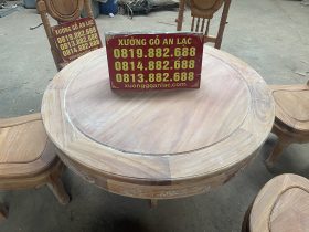 Bộ bàn ăn tròn khuôn ván 6 ghế đồng hồ gỗ hương đá bản mộc (Anh Quân, TP Hạ Long) 21 bàn ăn tròn khung ván gỗ hương đá