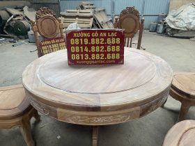 Bộ bàn ăn tròn khuôn ván 6 ghế đồng hồ gỗ hương đá bản mộc (Anh Quân, TP Hạ Long) 22 bàn ăn tròn của bộ bàn ăn khung ván 6 ghế đồng hồ