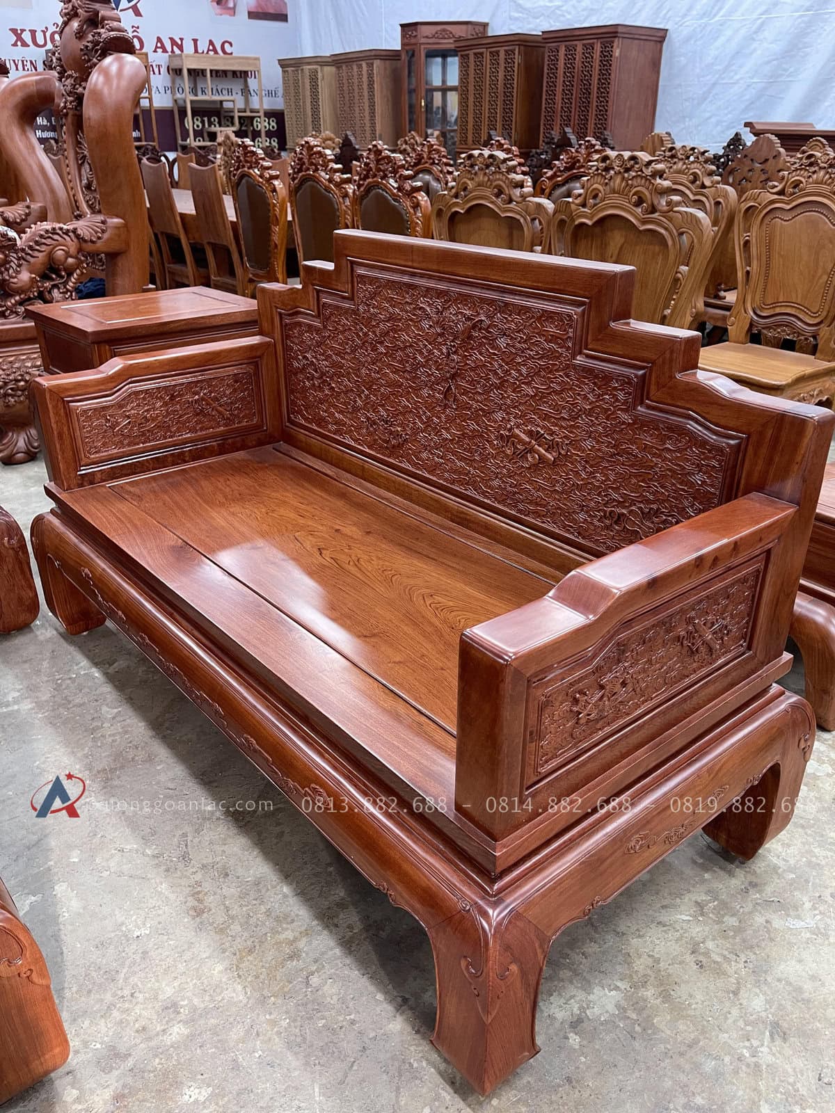 Bộ bát bảo 123 gỗ hương đá 6 món (Anh Thái - Bắc Ninh) 4 Ghế đôi : 1m65 x sâu 67 x cao 97cm