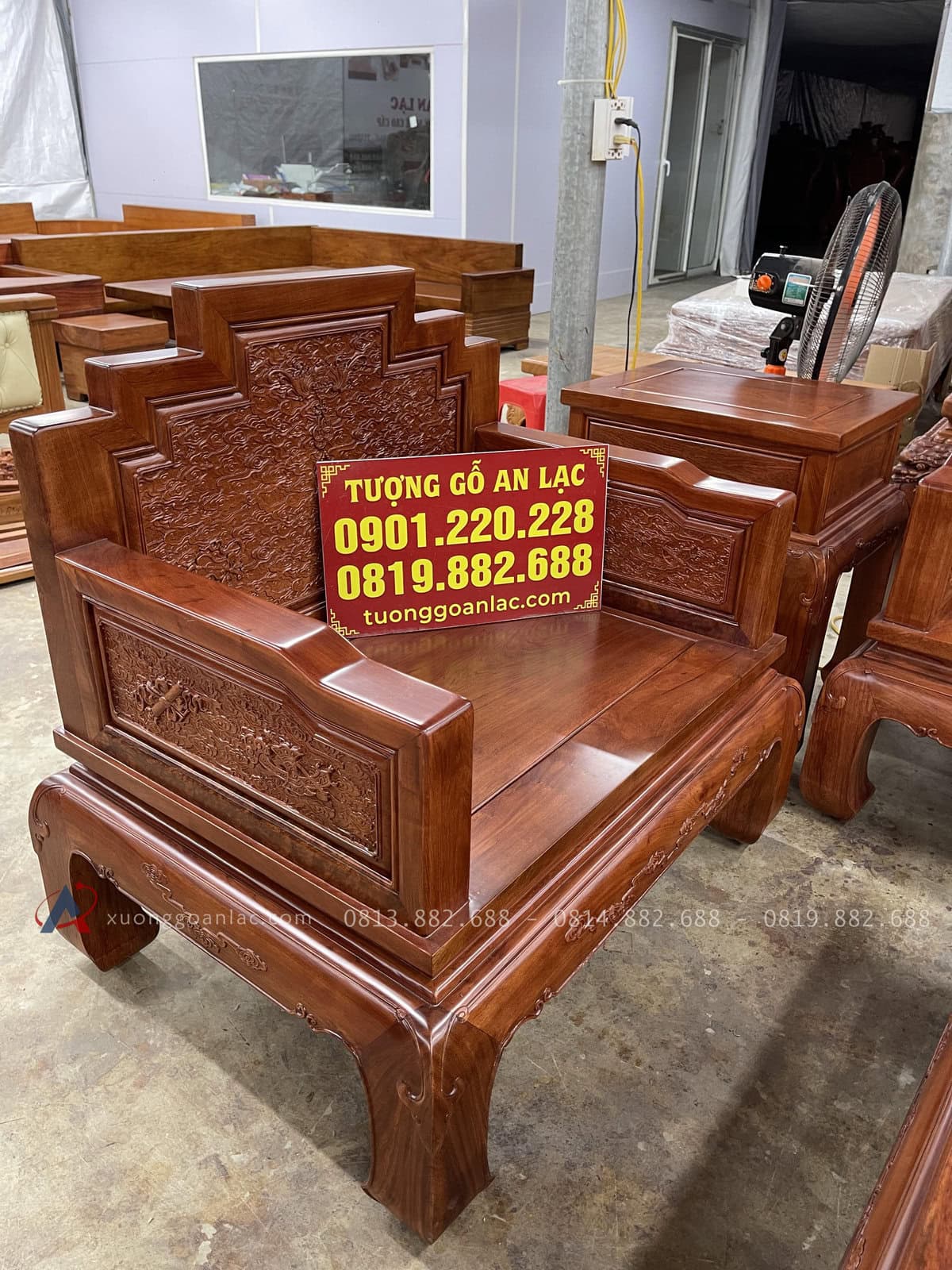 Bộ bát bảo 123 gỗ hương đá 6 món (Anh Thái - Bắc Ninh) 11 Ghế đơn: 1m06 x sâu 67 x cao 97cm