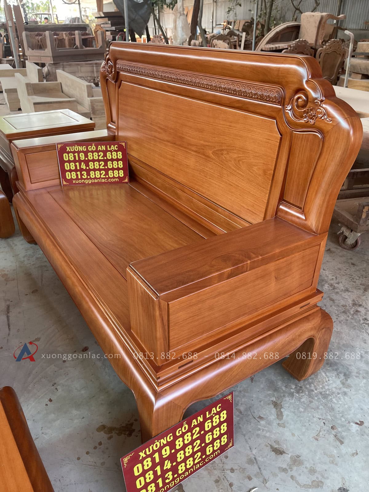 Bộ quốc sắc gỗ gõ 7 món (anh Tâm - Bình Phước ) 26 Ghế đôi : 1m88 x rộng 79 x cao 120cm