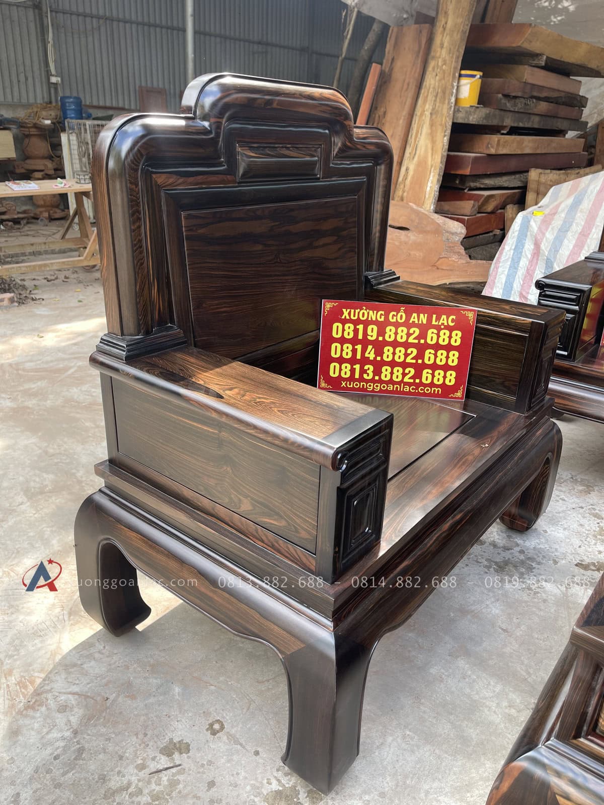 Bộ Quốc Sắc Thiên Hương 6 Món Gỗ Mun Hoa (Anh Bình -Thái Nguyên ) 24 Ghế đơn: dài 1m14 x sâu 70 x cao 118cm
