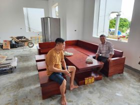 Bộ sofa Góc L Nguyên Khối 6 Món Gỗ Gõ Siêu Vip ( Anh Quang - Bắc Giang )