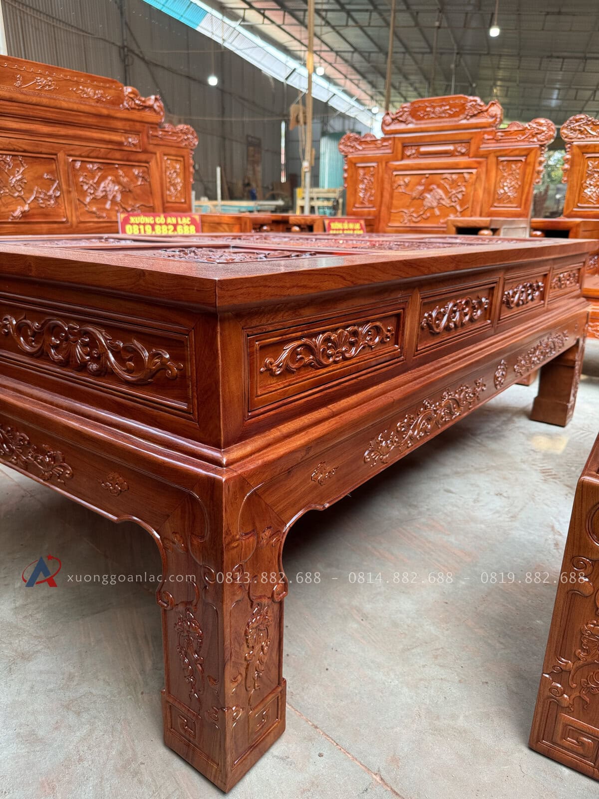 Bộ PHù Dung Gỗ Hương Đá 10 Món (Anh Tuấn - Bình Thuận ) 37 khung 4cm ván 2cm , hàng mộng 100% không  dùng đinh vít