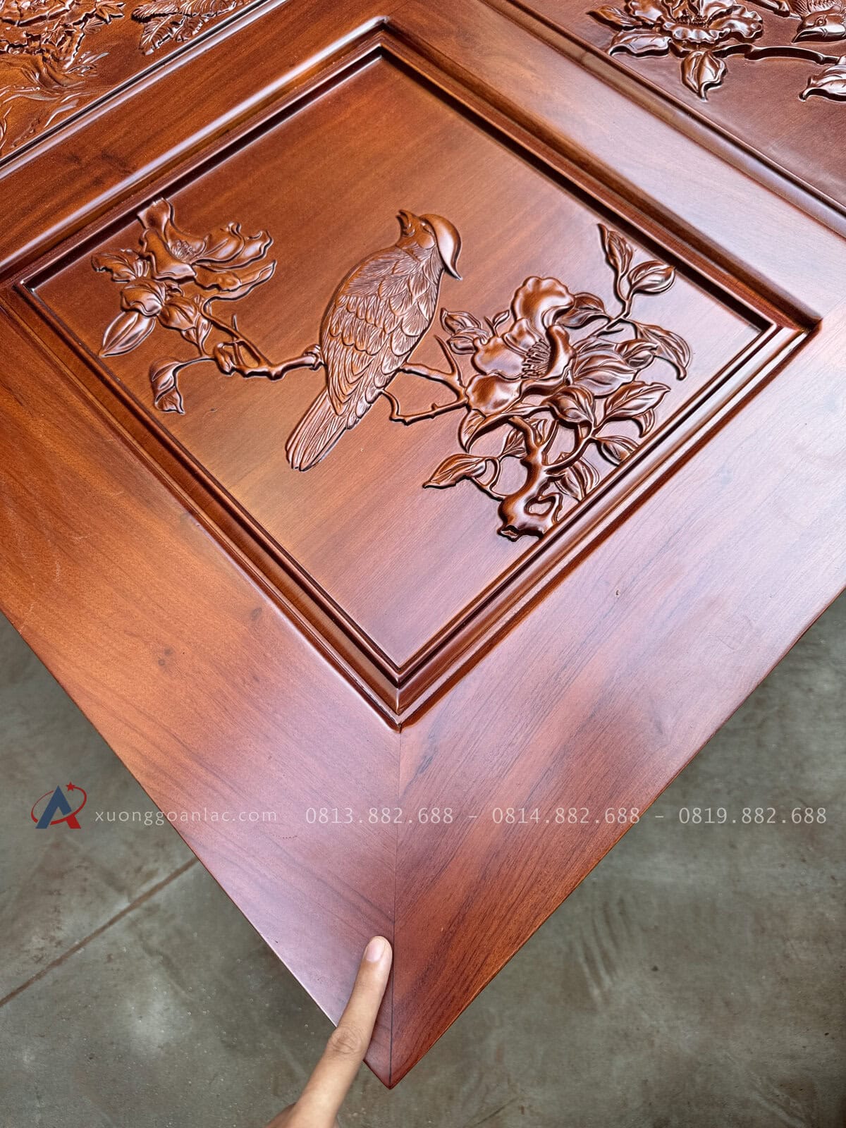 Bộ PHù Dung Gỗ Hương Đá 10 Món (Anh Tuấn - Bình Thuận ) 39 những ô nhỏ được đục chú chim và cành hoa tạo nên vẻ tự nhiên