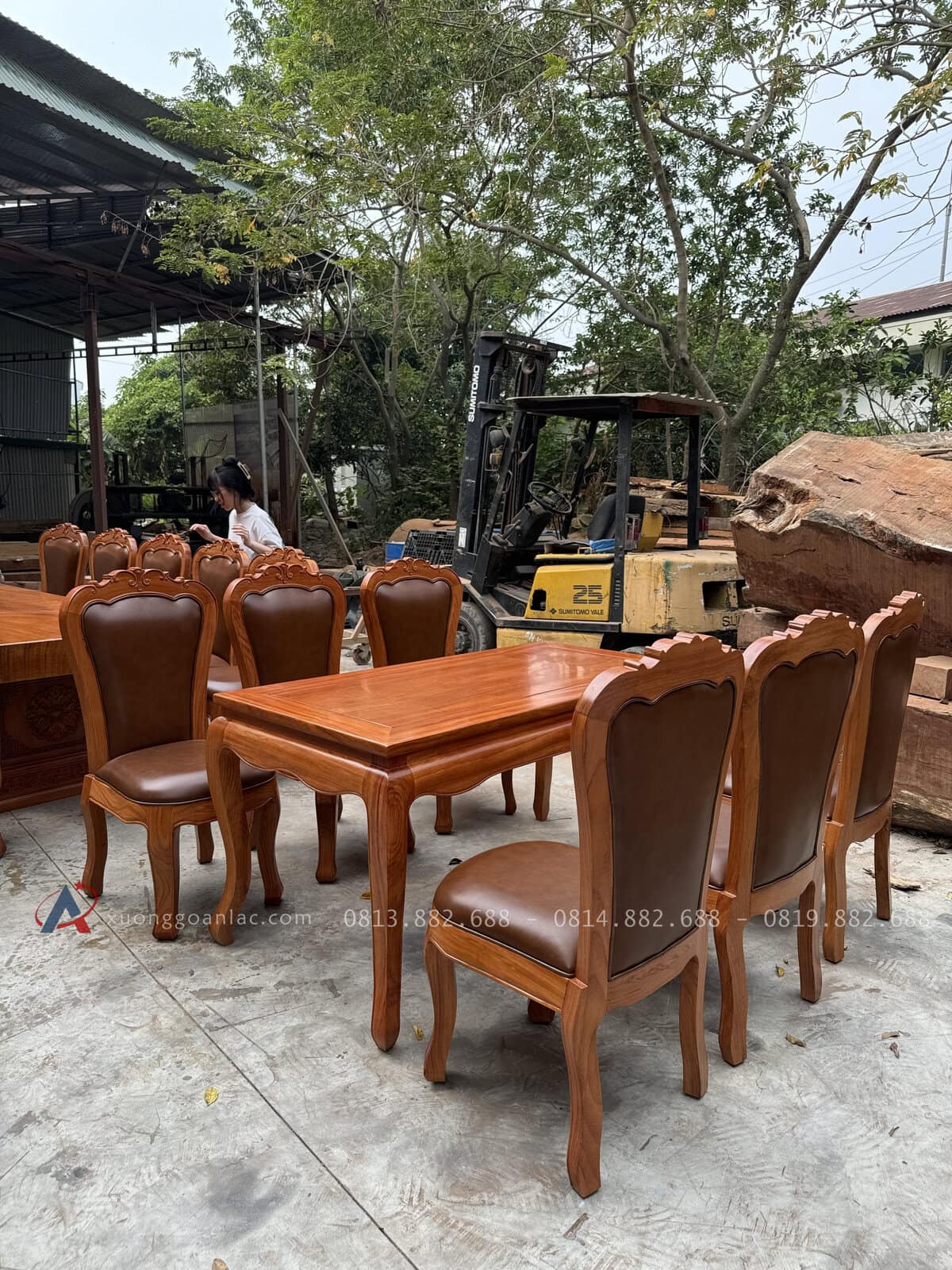 Bộ bàn ăn 6 ghế bọc da bò Italia cao cấp ( Anh Cần, Nam Định) 20 bộ bàn ghế ăn gỗ gõ đỏ hàng tuyển