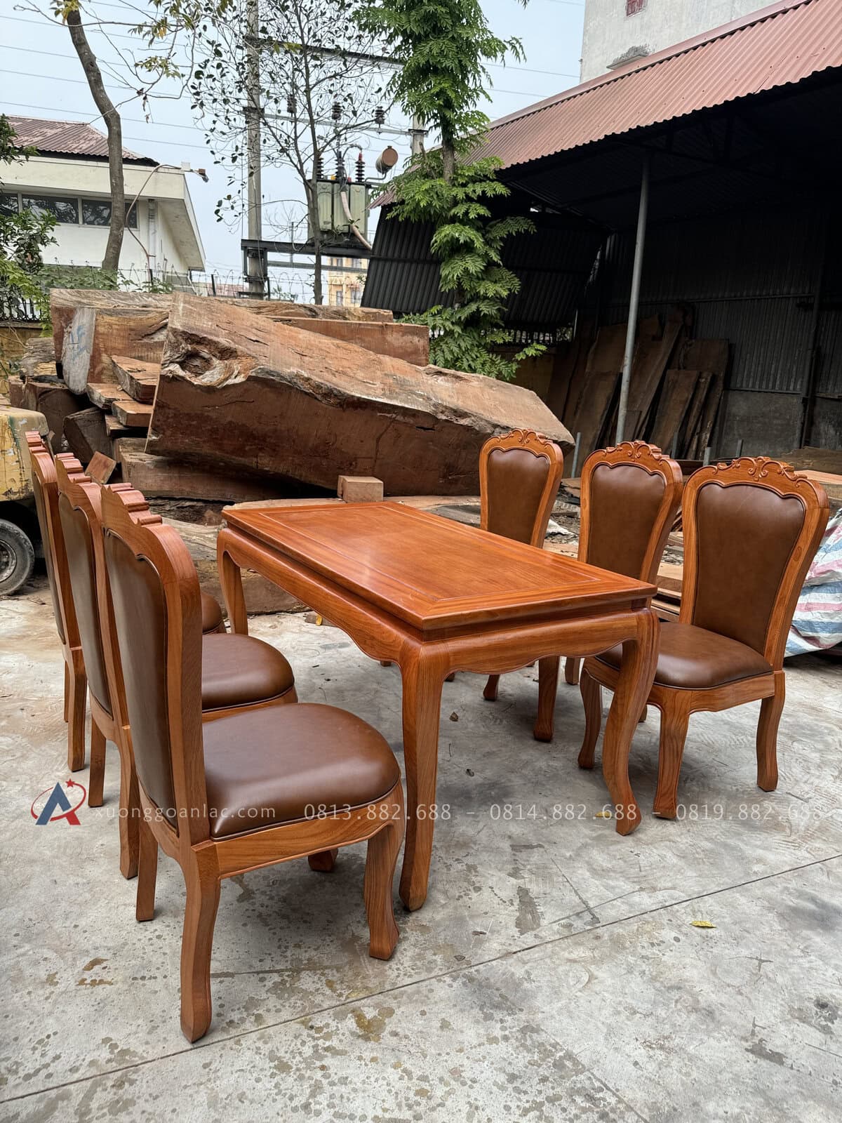 Bộ bàn ăn 6 ghế bọc da bò Italia cao cấp ( Anh Cần, Nam Định) 18 bàn ăn chữ nhật 6 ghế bọc da Italia
