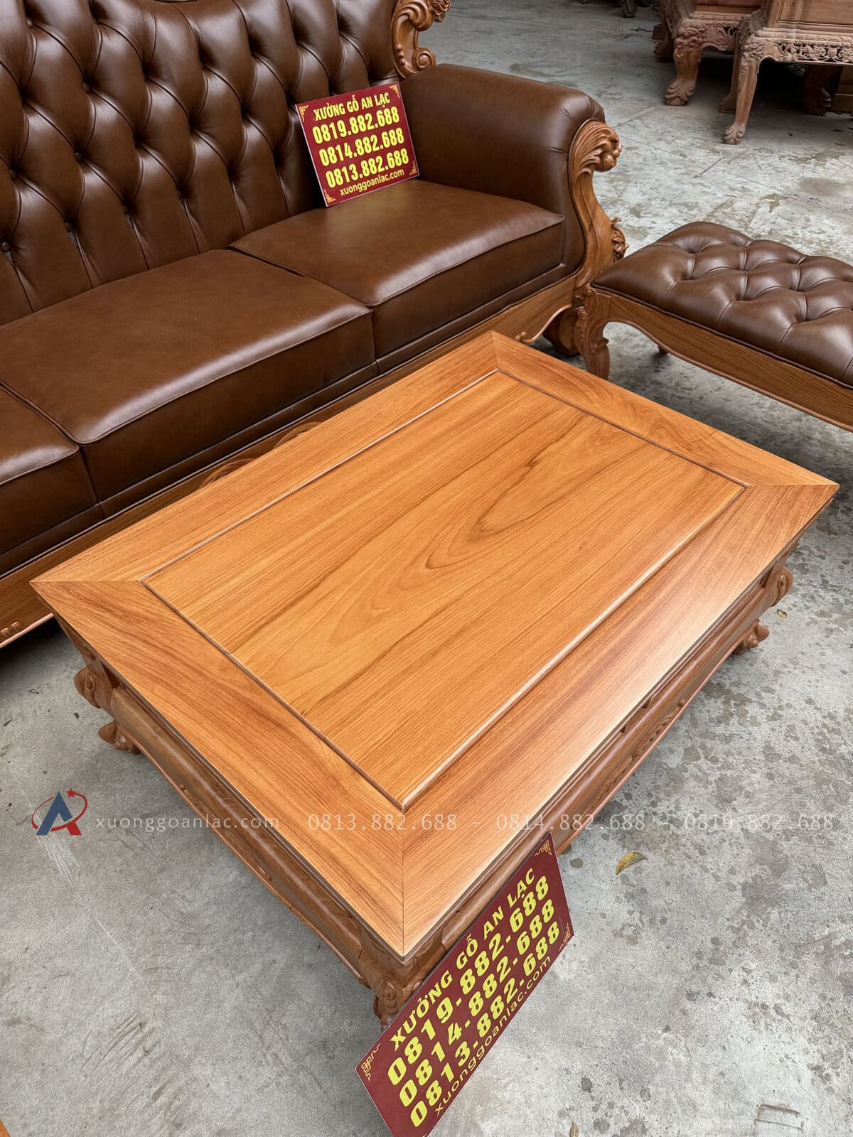 Bộ Sofa Hoàng Gia Tân Cổ Điển Bọc Da Bò Ý Cao Cấp 54 dùng hoàn toàn là mộng tàu bén khít ,