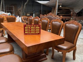 Bộ bàn ăn nguyên khối 10 ghế gỗ gõ đỏ Pachy cao cấp ( Anh Cư, TP Huế ) 14 tôn lên độ chiụ chơi của gia chủ , cực kì sang trọng