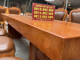 Bộ bàn ăn nguyên khối 10 ghế gỗ gõ đỏ Pachy cao cấp ( Anh Cư, TP Huế ) 19 mặt bàn ăn dày 18cm nguyên khối không chấp ghép