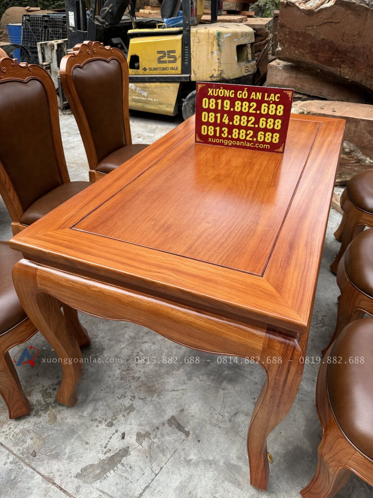 Bộ bàn ăn 6 ghế bọc da bò Italia cao cấp ( Anh Cần, Nam Định) 21 bàn ăn chữ nhật mặt trơn