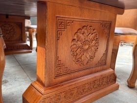 Bộ bàn ăn nguyên khối 10 ghế gỗ gõ đỏ Pachy cao cấp ( Anh Cư, TP Huế ) 22 chân bàn dày 10p, bê chân 20cm