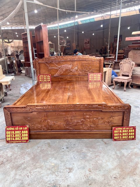 hoàn thiện giường phu thê viên mãn gỗ gõ đỏ 2m x 2m2