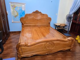 Nội thất phòng ngủ 1 Giường hoa lá tây 1m8 x 2m gỗ Gõ đỏ ( Chú Kiệm - Hải Dương)