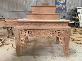 Mẫu án gian đục sen kèm tam cấp gỗ hương đá