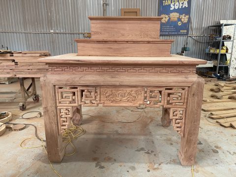 Mẫu án gian đục sen kèm tam cấp gỗ hương đá